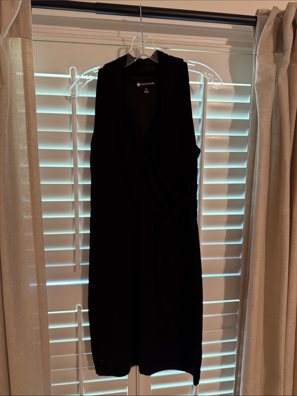 Valerie Bertinelli Black Sleeveless Midi Wrap Dress